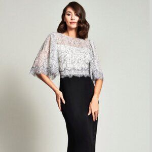 NWT Tadashi Shoji Zak Lace-Top Gown in White & Black Women's Size 16